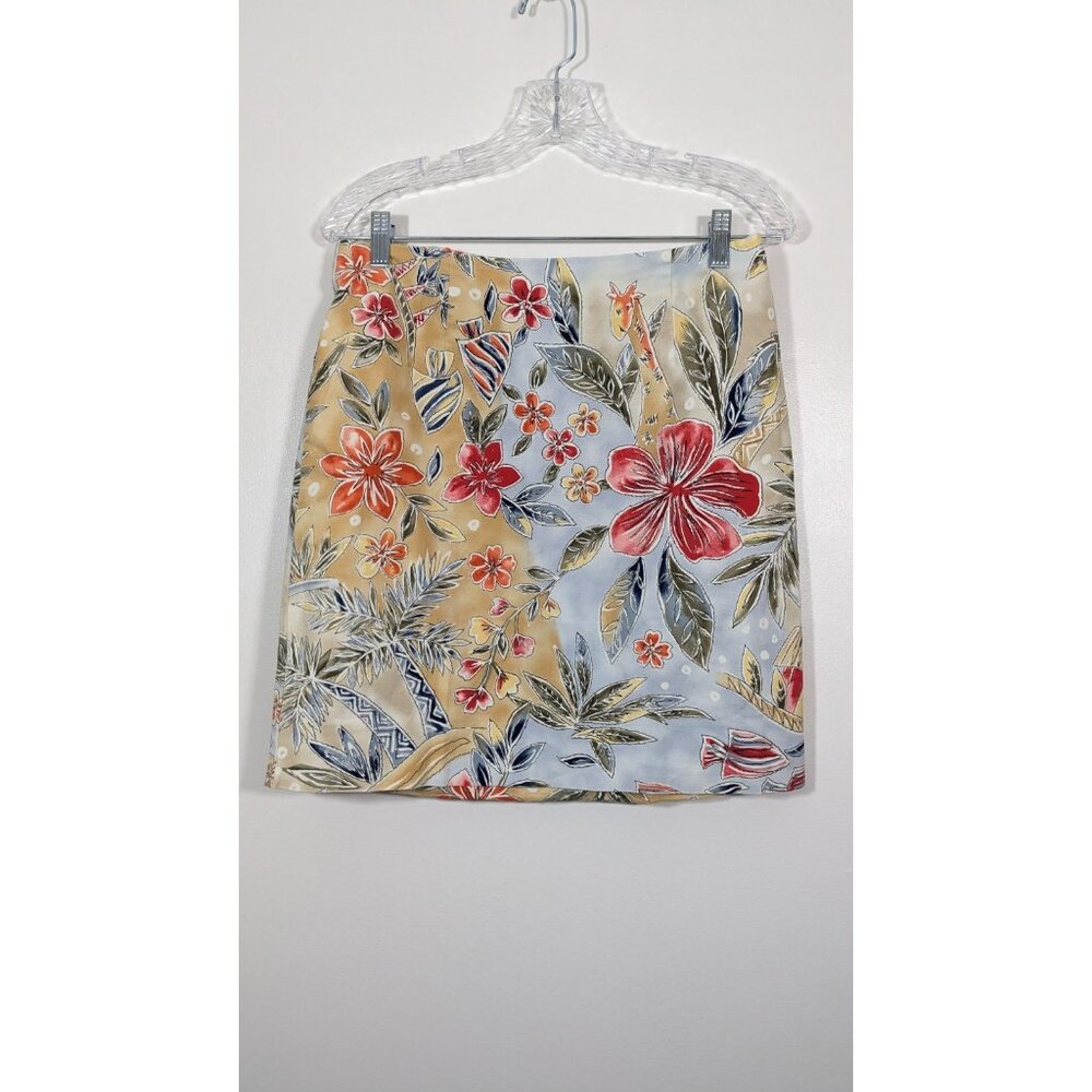 VTG Talbots‎ Womens Skirt Size 10 Side Zip Tropical Floral Animal Print Safari